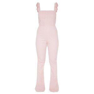 Pink Eyelet Broderie Anglaise Flared Jumpsuit